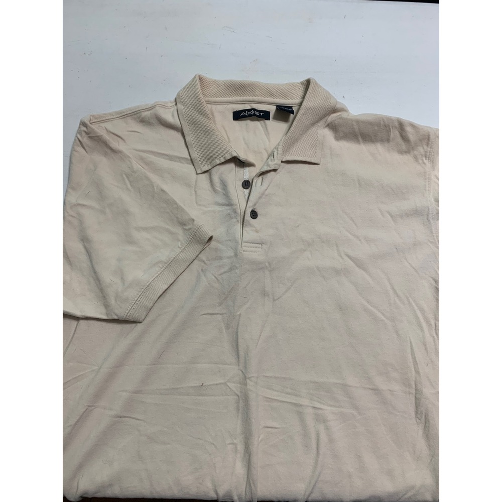 AXIST Mens XXL Polo Shirt Short‎ Sleeve Cream Beige 100% Cotton Casual RN 68924